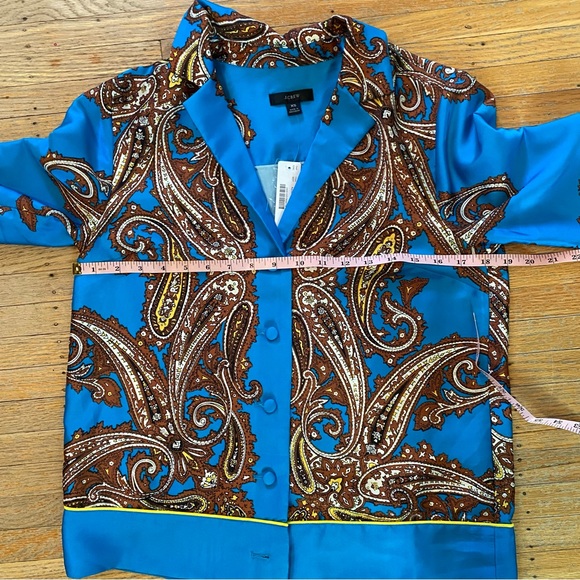 J. Crew Drapey Button-Up Shirt in Paisley Print, XS Turquoise Blue - Picture 12 of 15